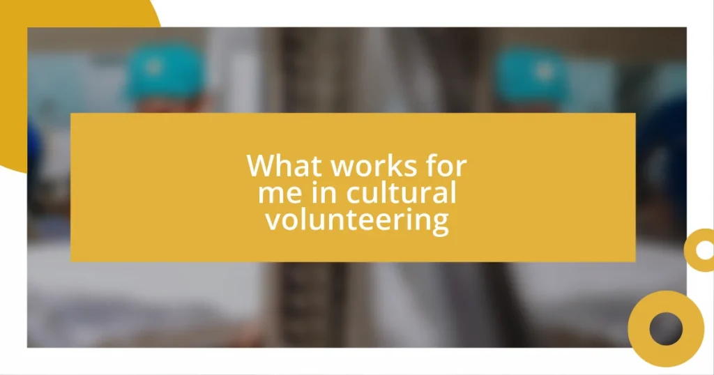 What works for me in cultural volunteering